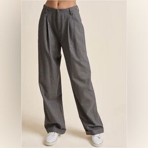 Poleci Gray Wool Blend Wide Leg Pinstripe Pants Size 8
